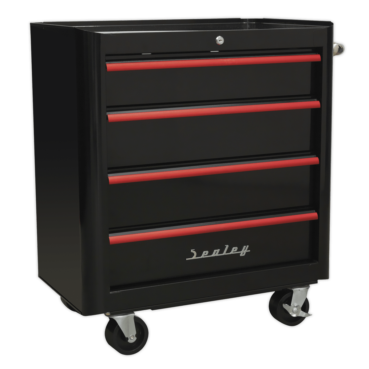 Sealey AP28204BR Premier™ Retro Style Rollcab 4 Drawer - Black with Red Anodised Drawer Pulls - AP28204BR - Sealey Tools UK - Trade Counter Direct