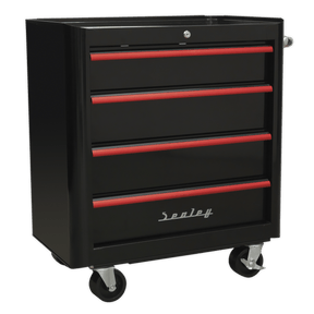 Sealey AP28204BR Premier™ Retro Style Rollcab 4 Drawer - Black with Red Anodised Drawer Pulls - AP28204BR - Sealey Tools UK - Trade Counter Direct