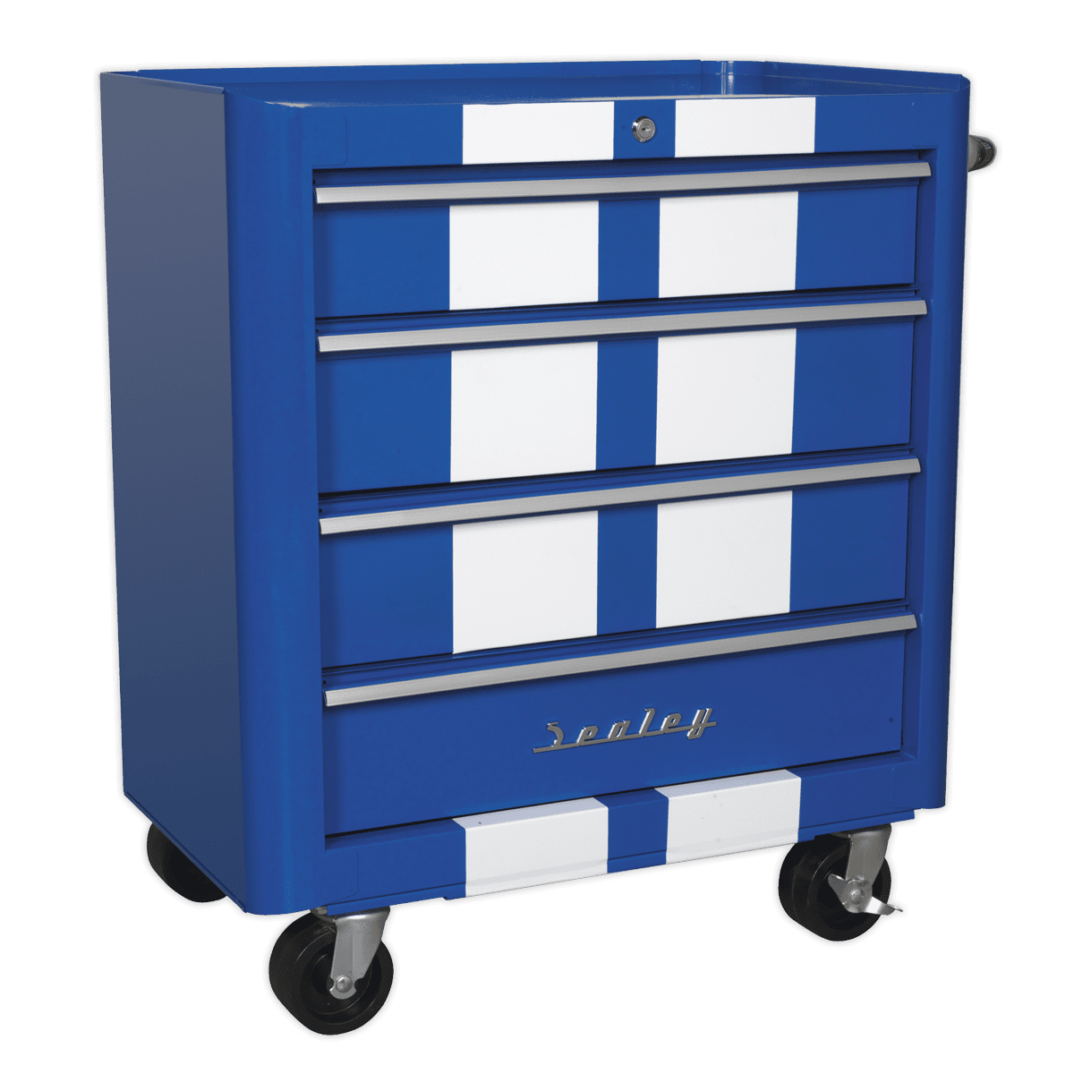 Sealey AP28204BWS Rollcab 4 Drawer Retro Style - Blue with White Stripes - AP28204BWS - Sealey Tools UK - Trade Counter Direct