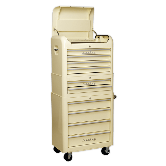 Sealey AP28COMBO2 Retro Style Topchest, Mid - Box & Rollcab Combination 10 Drawer Cream - AP28COMBO2 - Sealey Tools UK - Trade Counter Direct