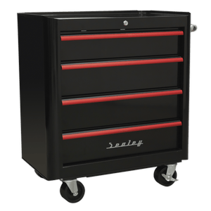 Sealey AP28COMBO2BR Premier™ Retro Style Topchest, Mid-Box Tool Chest & Rollcab Combination 10 Drawer - Black with Red Anodised Drawer Pulls - AP28COMBO2BR - Sealey Tools UK - Trade Counter Direct