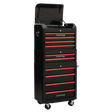 Sealey AP28COMBO2BR Premier™ Retro Style Topchest, Mid-Box Tool Chest & Rollcab Combination 10 Drawer - Black with Red Anodised Drawer Pulls - AP28COMBO2BR - Sealey Tools UK - Trade Counter Direct