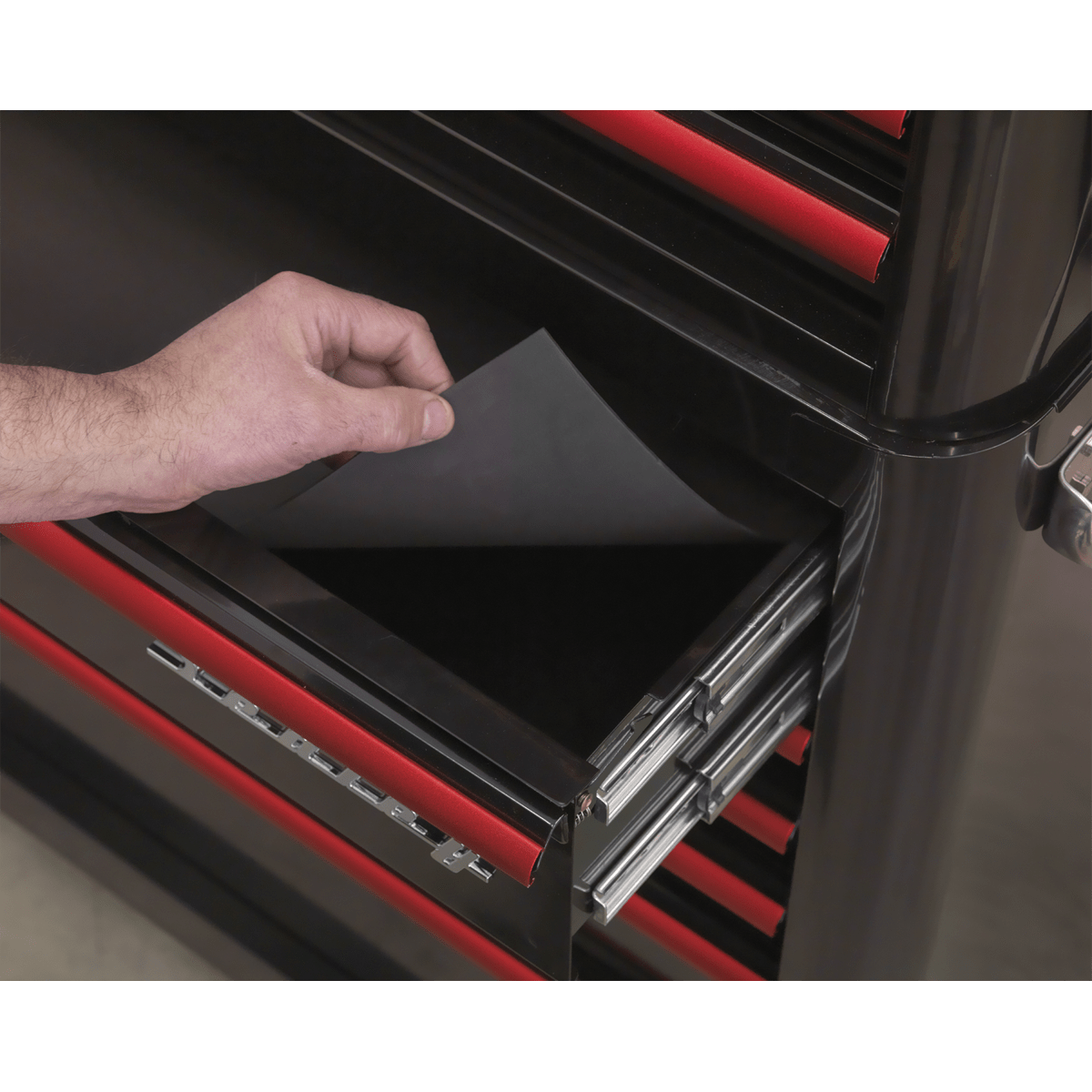 Sealey AP28COMBO2BR Premier™ Retro Style Topchest, Mid-Box Tool Chest & Rollcab Combination 10 Drawer - Black with Red Anodised Drawer Pulls - AP28COMBO2BR - Sealey Tools UK - Trade Counter Direct