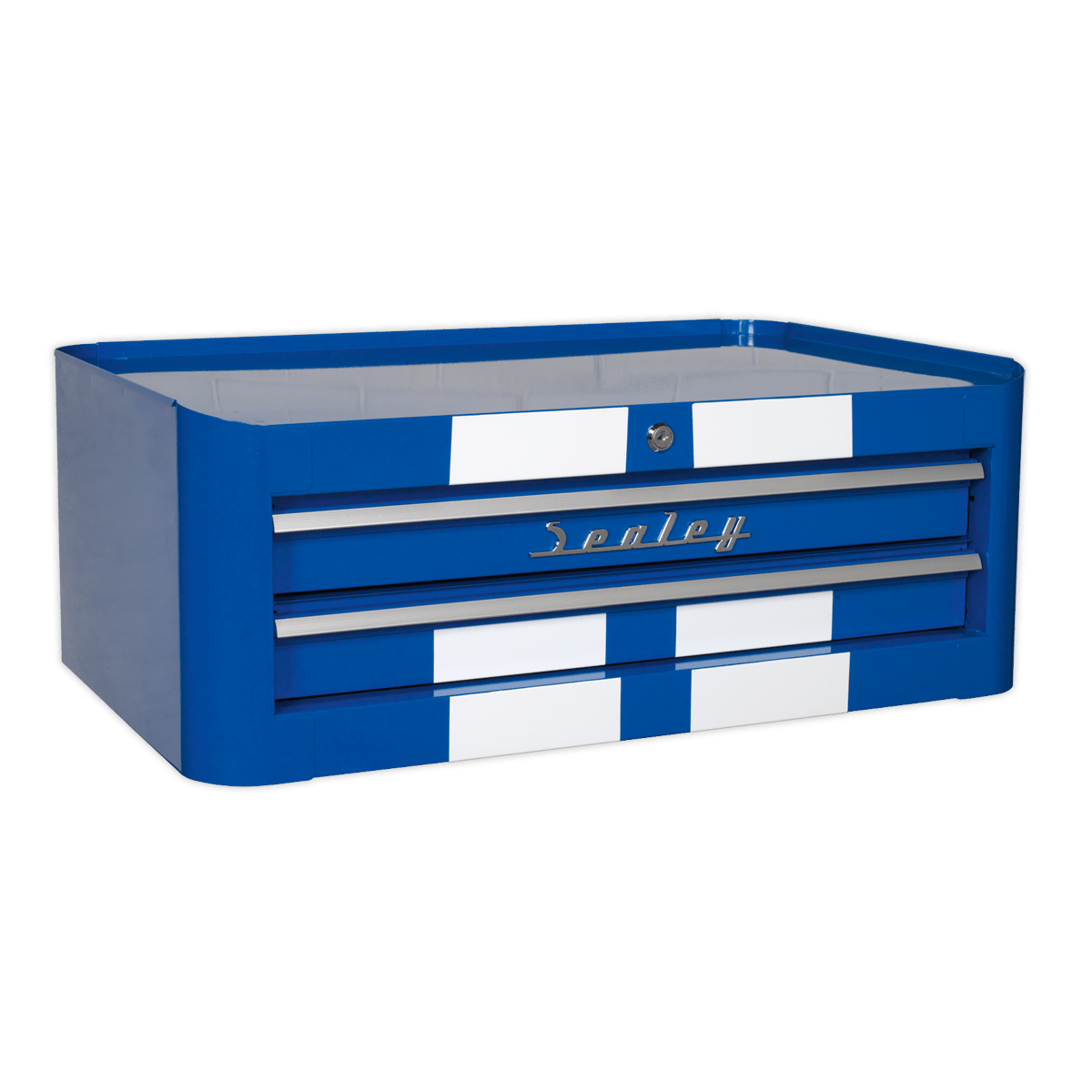 Sealey AP28COMBO2BWS Premier™ Retro Style Topchest, Mid-Box Tool Chest & Rollcab Combination 10 Drawer - Blue with White Stripes - AP28COMBO2BWS - Sealey Tools UK - Trade Counter Direct
