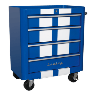 Sealey AP28COMBO2BWS Premier™ Retro Style Topchest, Mid-Box Tool Chest & Rollcab Combination 10 Drawer - Blue with White Stripes - AP28COMBO2BWS - Sealey Tools UK - Trade Counter Direct