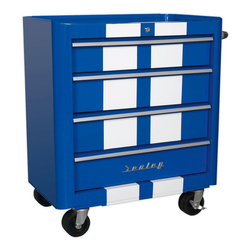 Sealey AP28COMBO2BWS Premier™ Retro Style Topchest, Mid-Box Tool Chest & Rollcab Combination 10 Drawer - Blue with White Stripes - AP28COMBO2BWS - Sealey Tools UK - Trade Counter Direct