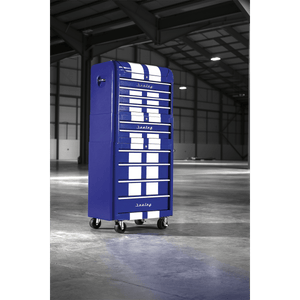 Sealey AP28COMBO2BWS Premier™ Retro Style Topchest, Mid-Box Tool Chest & Rollcab Combination 10 Drawer - Blue with White Stripes - AP28COMBO2BWS - Sealey Tools UK - Trade Counter Direct