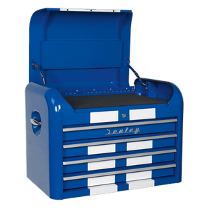 Sealey AP28COMBO2BWS Premier™ Retro Style Topchest, Mid-Box Tool Chest & Rollcab Combination 10 Drawer - Blue with White Stripes - AP28COMBO2BWS - Sealey Tools UK - Trade Counter Direct