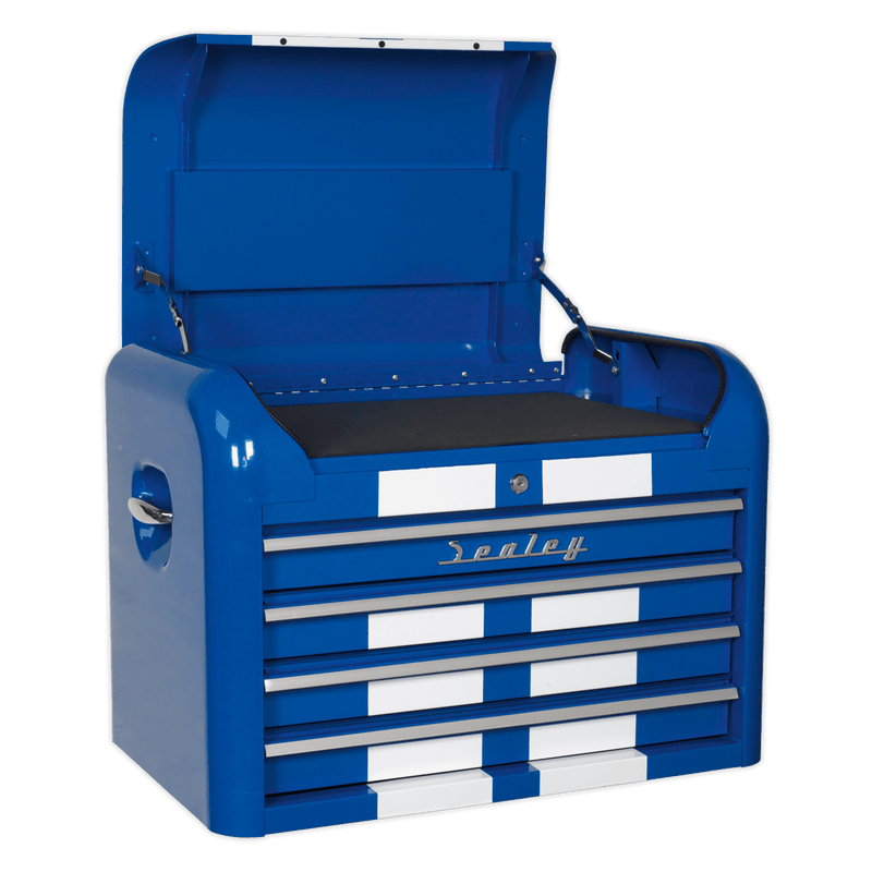Sealey AP28COMBO2BWS Premier™ Retro Style Topchest, Mid-Box Tool Chest & Rollcab Combination 10 Drawer - Blue with White Stripes - AP28COMBO2BWS - Sealey Tools UK - Trade Counter Direct