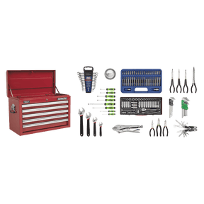 Sealey AP33059COMBO Superline PRO® Topchest 5 Drawer with 139pc Tool Kit - Red - AP33059COMBO - Sealey Tools UK - Trade Counter Direct