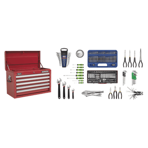 Sealey AP33059COMBO Superline PRO® Topchest 5 Drawer with 139pc Tool Kit - Red - AP33059COMBO - Sealey Tools UK - Trade Counter Direct