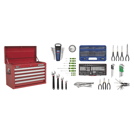 Sealey AP33059COMBO Superline PRO® Topchest 5 Drawer with 139pc Tool Kit - Red - AP33059COMBO - Sealey Tools UK - Trade Counter Direct