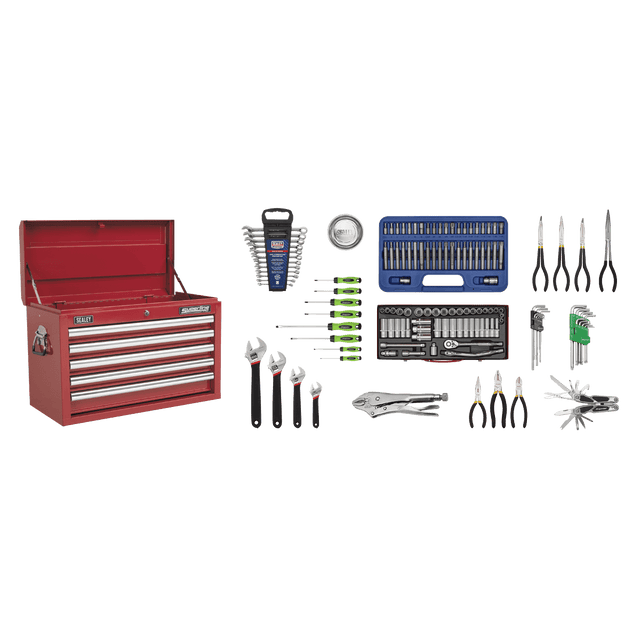 Sealey AP33059COMBO Superline PRO® Topchest 5 Drawer with 139pc Tool Kit - Red - AP33059COMBO - Sealey Tools UK - Trade Counter Direct