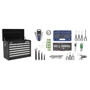 Sealey AP33109BCOMBO Superline PRO® Topchest 10 Drawer with 140pc Tool Kit - Black - AP33109BCOMBO - Sealey Tools UK - Trade Counter Direct