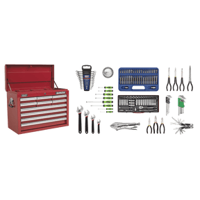 Sealey AP33109COMBO Superline PRO® Topchest 10 Drawer with 139pc Tool Kit - Red - AP33109COMBO - Sealey Tools UK - Trade Counter Direct