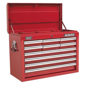 Sealey AP33109COMBO Superline PRO® Topchest 10 Drawer with 139pc Tool Kit - Red - AP33109COMBO - Sealey Tools UK - Trade Counter Direct