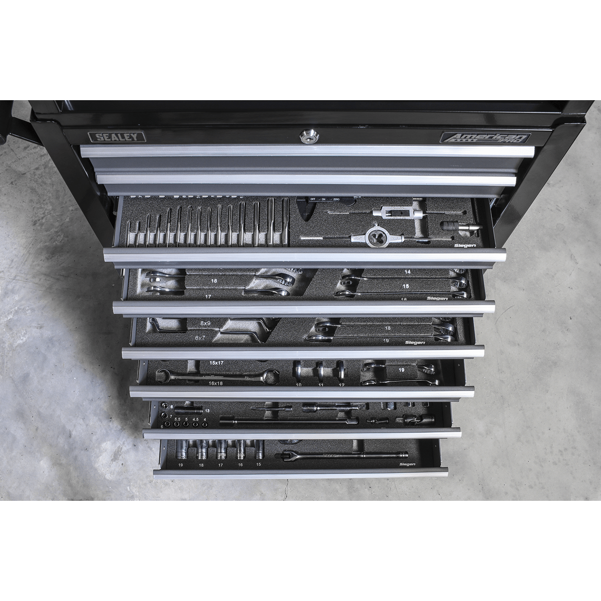 Sealey AP3508TB American PRO® Rollcab 8 Drawer - Black/Grey - AP3508TB - Sealey Tools UK - Trade Counter Direct