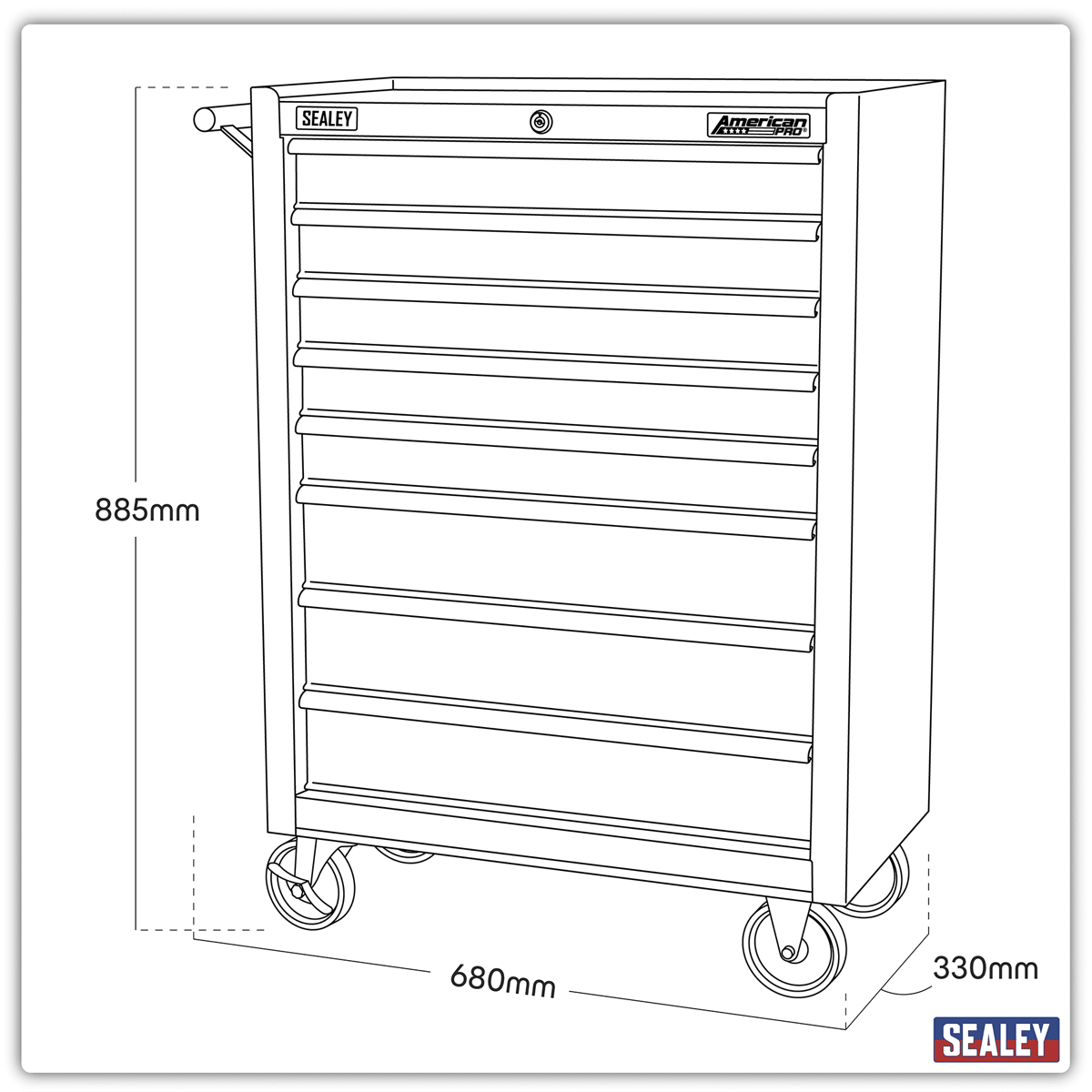 Sealey AP3508TB American PRO® Rollcab 8 Drawer - Black/Grey - AP3508TB - Sealey Tools UK - Trade Counter Direct