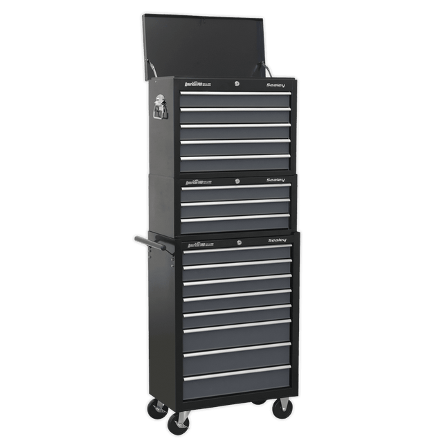 Sealey AP35STACK Tool Chest Combination 16 Drawer with Ball Bearing Slides - Black/Grey - AP35STACK - Sealey Tools UK - Trade Counter Direct