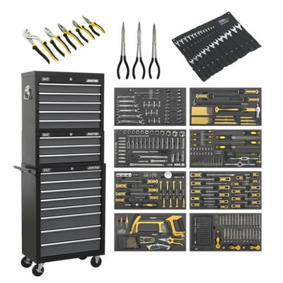 Sealey AP35TBCOMBO Tool Chest Combination 16 Drawer with Ball Bearing Slides - Black/Grey & 468pc Tool Kit - AP35TBCOMBO - Sealey Tools UK - Trade Counter Direct
