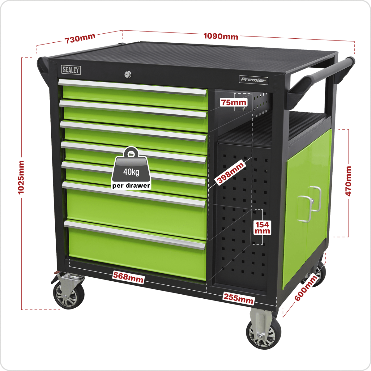 Sealey AP36MWS Premier™ Mobile Workstation with 7 Drawers & Cupboard 920mm - AP36MWS - Sealey Tools UK - Trade Counter Direct