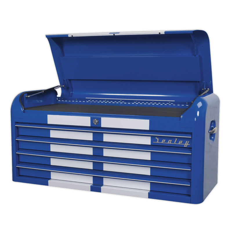 Sealey AP41104BWS Premier™ Retro Style Wide Topchest 4 Drawer - Blue with White Stripes - AP41104BWS - Sealey Tools UK - Trade Counter Direct