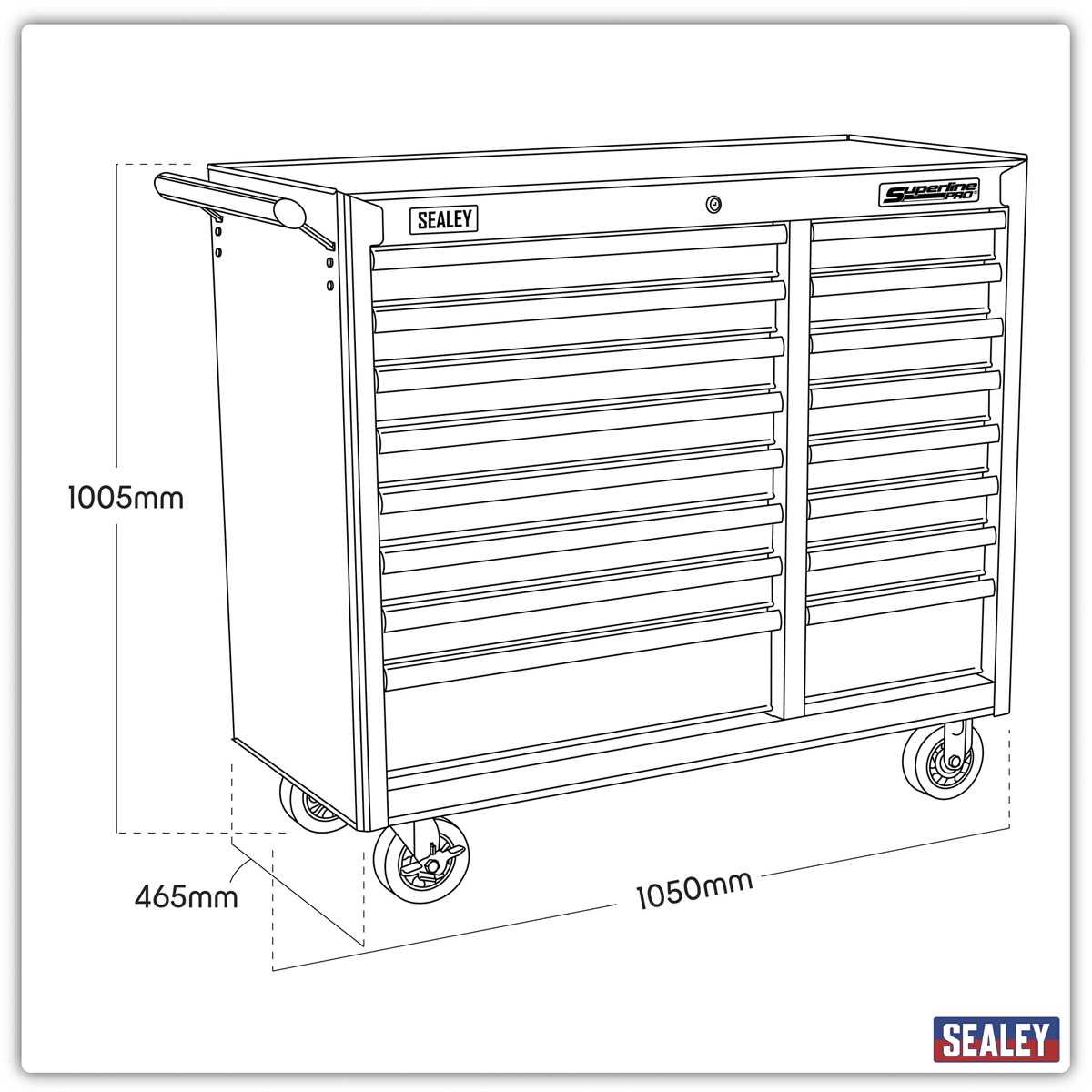 Sealey AP41169 Superline PRO® Heavy-Duty Rollcab 16 Drawer - Red - AP41169 - Sealey Tools UK - Trade Counter Direct