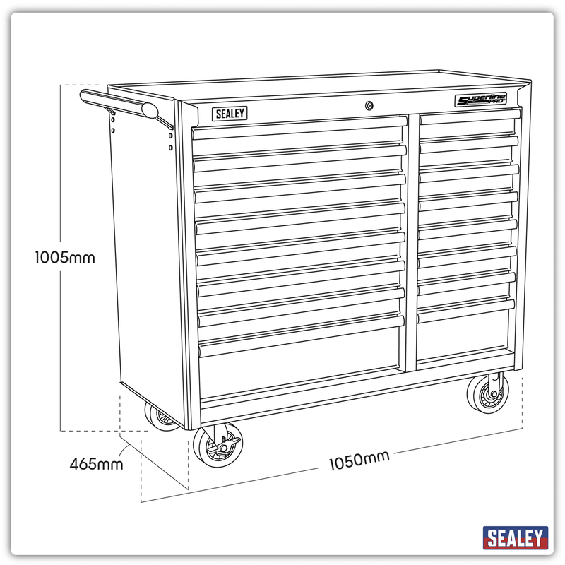 Sealey AP41169 Superline PRO® Heavy-Duty Rollcab 16 Drawer - Red - AP41169 - Sealey Tools UK - Trade Counter Direct