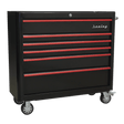 Sealey AP41206BR Premier™ Retro Style Wide Rollcab 6 Drawer - Black with Red Anodised Drawer Pulls - AP41206BR - Sealey Tools UK - Trade Counter Direct