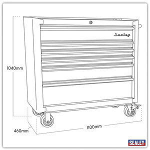 Sealey AP41206BR Premier™ Retro Style Wide Rollcab 6 Drawer - Black with Red Anodised Drawer Pulls - AP41206BR - Sealey Tools UK - Trade Counter Direct