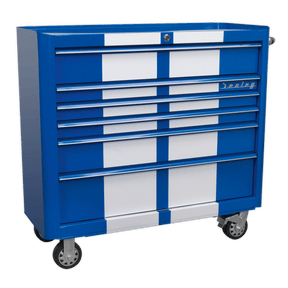 Sealey AP41206BWS Premier™ Retro Style Wide Rollcab 6 Drawer - Blue with White Stripes - AP41206BWS - Sealey Tools UK - Trade Counter Direct