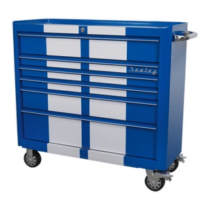 Sealey AP41206BWS Premier™ Retro Style Wide Rollcab 6 Drawer - Blue with White Stripes - AP41206BWS - Sealey Tools UK - Trade Counter Direct