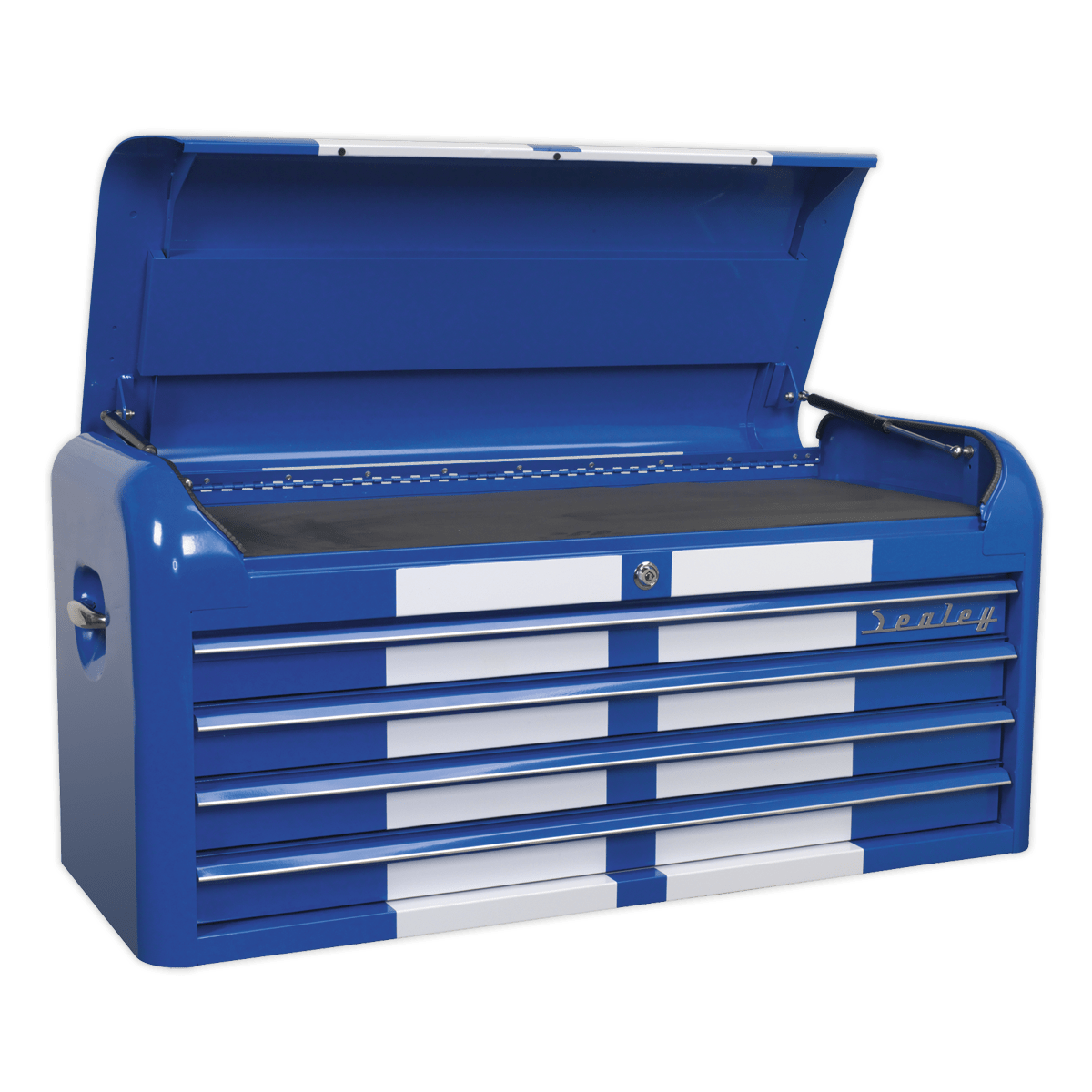Sealey AP41COMBOBWS Premier™ Retro Style Wide Topchest & Rollcab Combination 10 Drawer Blue with White Stripes - AP41COMBOBWS - Sealey Tools UK - Trade Counter Direct