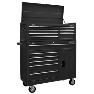Sealey AP41STACKB American PRO® Topchest & Rollcab Combination 15 Drawer - Black - AP41STACKB - Sealey Tools UK - Trade Counter Direct