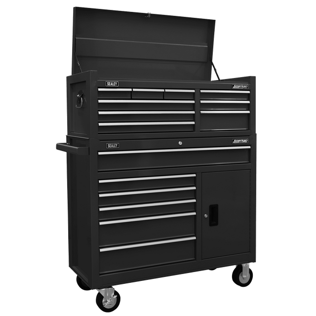 Sealey AP41STACKB American PRO® Topchest & Rollcab Combination 15 Drawer - Black - AP41STACKB - Sealey Tools UK - Trade Counter Direct