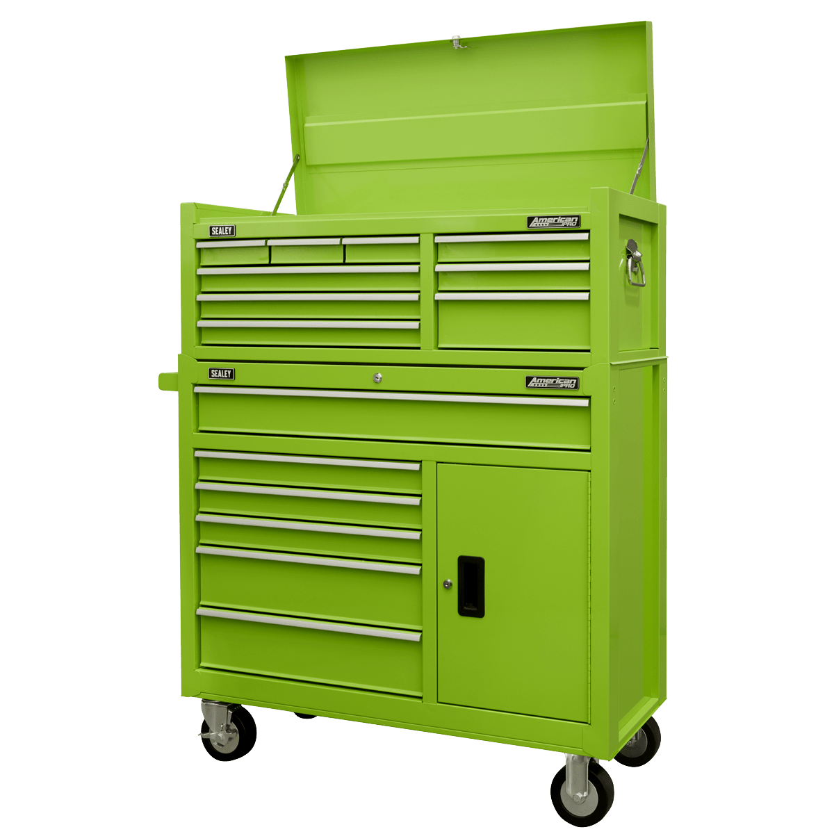 Sealey AP41STACKHV American PRO® Topchest & Rollcab Combination 15 Drawer - Green - AP41STACKHV - Sealey Tools UK - Trade Counter Direct