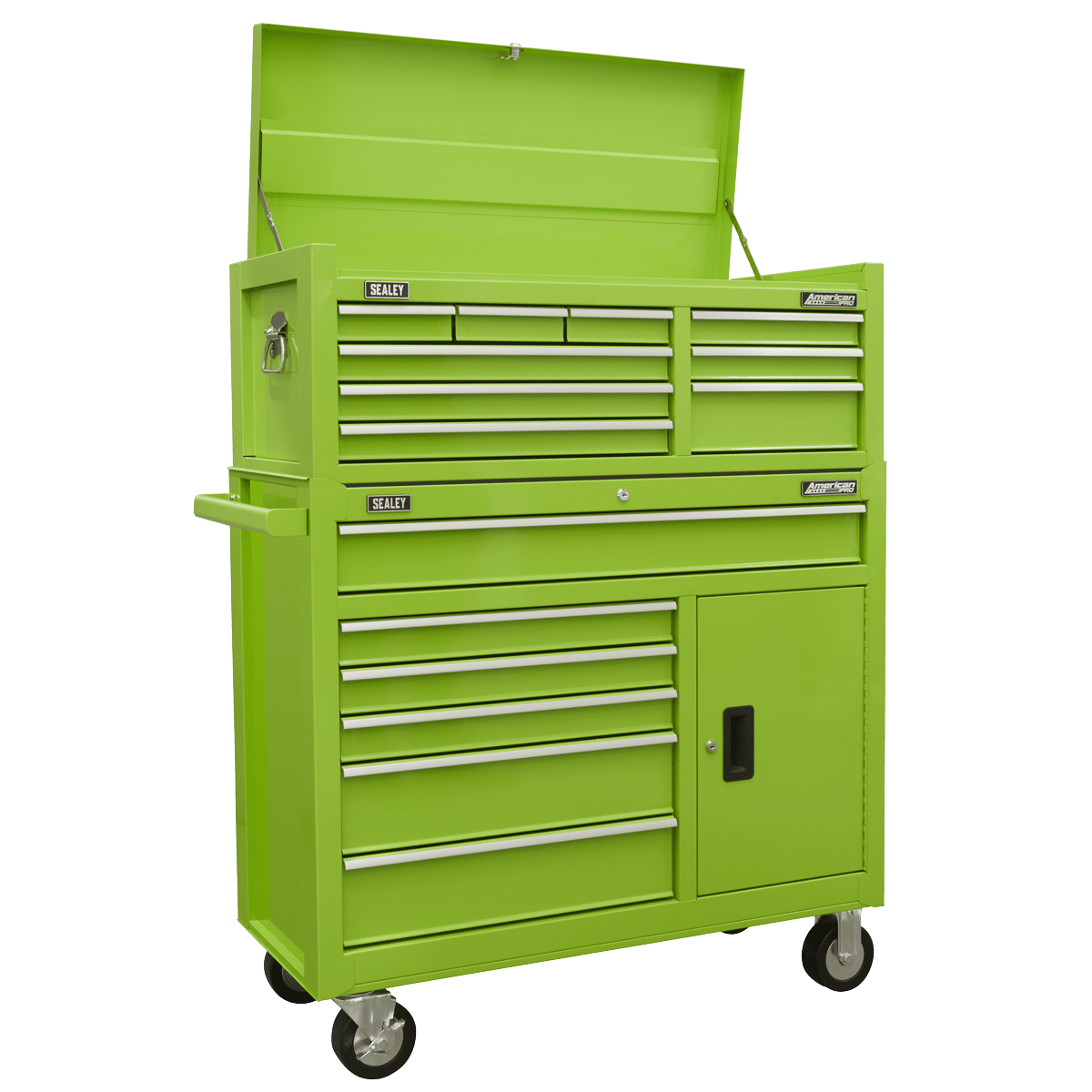 Sealey AP41STACKHV American PRO® Topchest & Rollcab Combination 15 Drawer - Green - AP41STACKHV - Sealey Tools UK - Trade Counter Direct