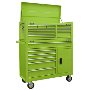 Sealey AP41STACKHV American PRO® Topchest & Rollcab Combination 15 Drawer - Green - AP41STACKHV - Sealey Tools UK - Trade Counter Direct