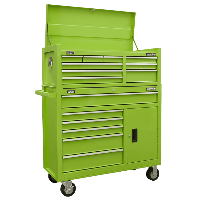 Sealey AP41STACKHV American PRO® Topchest & Rollcab Combination 15 Drawer - Green - AP41STACKHV - Sealey Tools UK - Trade Counter Direct