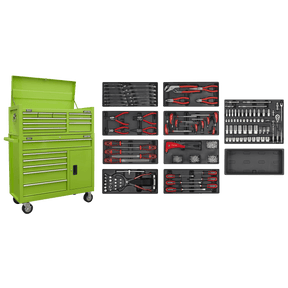 Sealey AP41STACKHVCOMBO American PRO® Topchest & Rollcab Combination 15 Drawer with 117pc Tool Kit- Green - AP41STACKHVCOMBO - Sealey Tools UK - Trade Counter Direct
