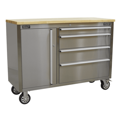 Sealey AP4804SS Mobile Stainless Steel Tool Cabinet 4 Drawer - AP4804SS - Sealey Tools UK - Trade Counter Direct