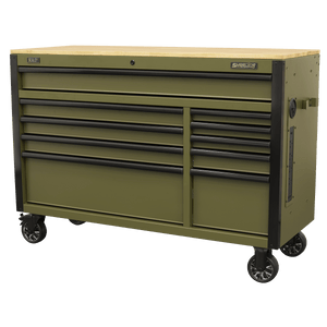 Sealey AP5210KBE Superline PRO® Mobile Trolley with Wooden Worktop & Power Bar 10 Drawer 1320mm - AP5210KBE - Sealey Tools UK - Trade Counter Direct