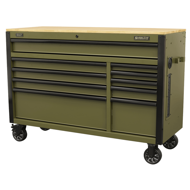 Sealey AP5210KBE Superline PRO® Mobile Trolley with Wooden Worktop & Power Bar 10 Drawer 1320mm - AP5210KBE - Sealey Tools UK - Trade Counter Direct