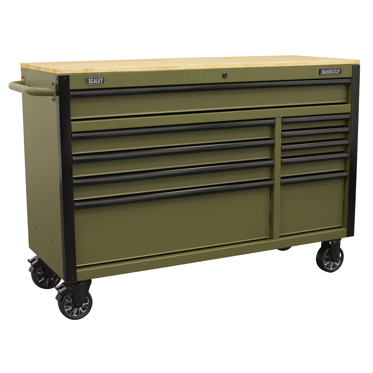 Sealey AP5210KBE Superline PRO® Mobile Trolley with Wooden Worktop & Power Bar 10 Drawer 1320mm - AP5210KBE - Sealey Tools UK - Trade Counter Direct