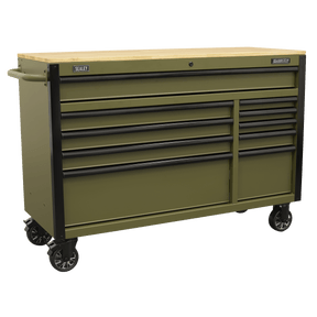 Sealey AP5210KBE Superline PRO® Mobile Trolley with Wooden Worktop & Power Bar 10 Drawer 1320mm - AP5210KBE - Sealey Tools UK - Trade Counter Direct