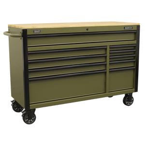 Sealey AP5210KBE Superline PRO® Mobile Trolley with Wooden Worktop & Power Bar 10 Drawer 1320mm - AP5210KBE - Sealey Tools UK - Trade Counter Direct