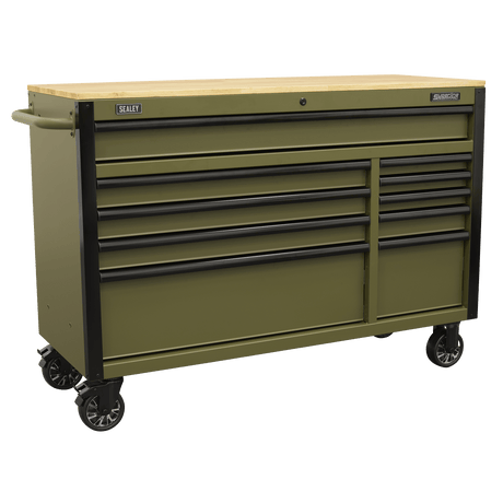 Sealey AP5210KBE Superline PRO® Mobile Trolley with Wooden Worktop & Power Bar 10 Drawer 1320mm - AP5210KBE - Sealey Tools UK - Trade Counter Direct