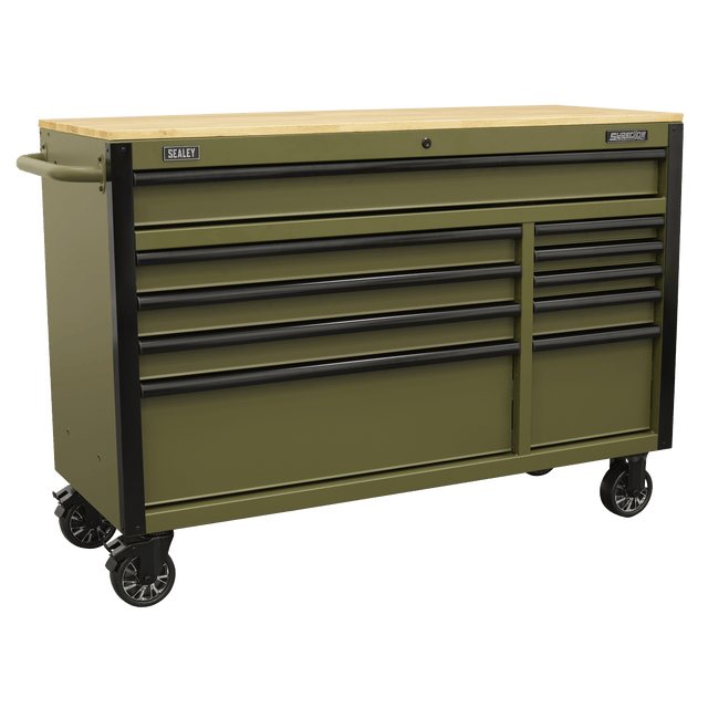 Sealey AP5210KBE Superline PRO® Mobile Trolley with Wooden Worktop & Power Bar 10 Drawer 1320mm - AP5210KBE - Sealey Tools UK - Trade Counter Direct