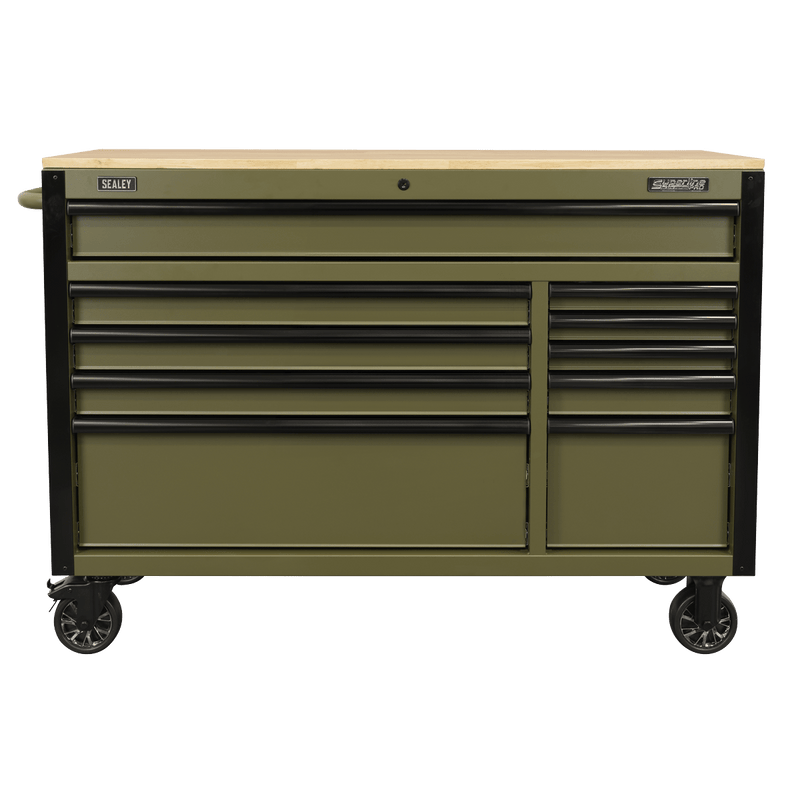 Sealey AP5210KBE Superline PRO® Mobile Trolley with Wooden Worktop & Power Bar 10 Drawer 1320mm - AP5210KBE - Sealey Tools UK - Trade Counter Direct