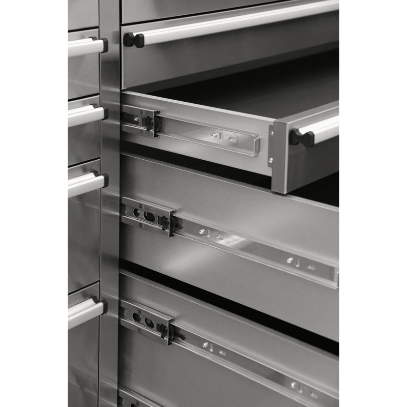 Sealey AP5520SS Premier™ Mobile Stainless Steel Tool Cabinet 10 Drawer with Backboard & 2 Wall Cupboards - AP5520SS - Sealey Tools UK - Trade Counter Direct